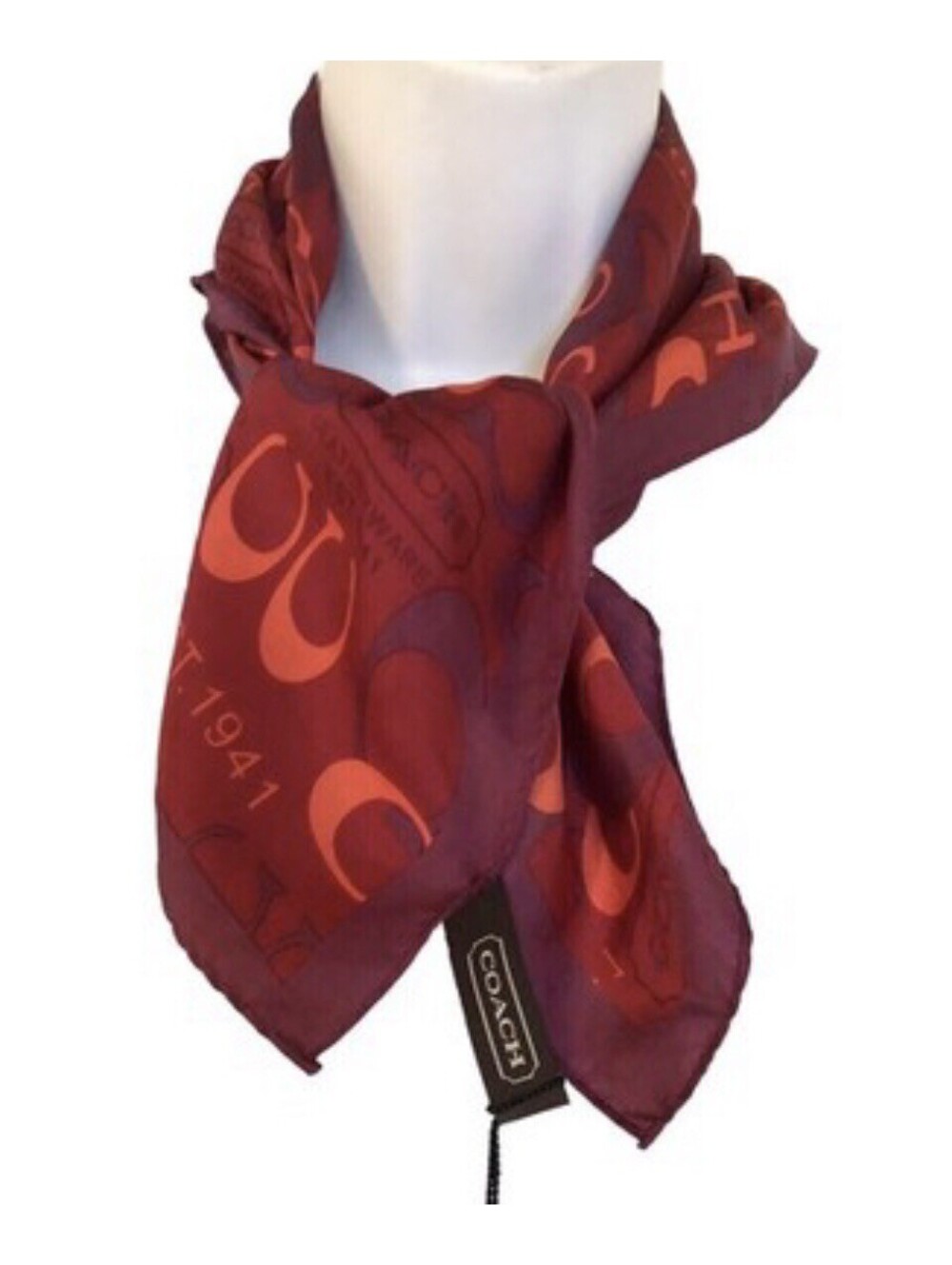 Vintage Coach Red Purple Multicolor Scarf 100% Silk NWT 21” x 21”